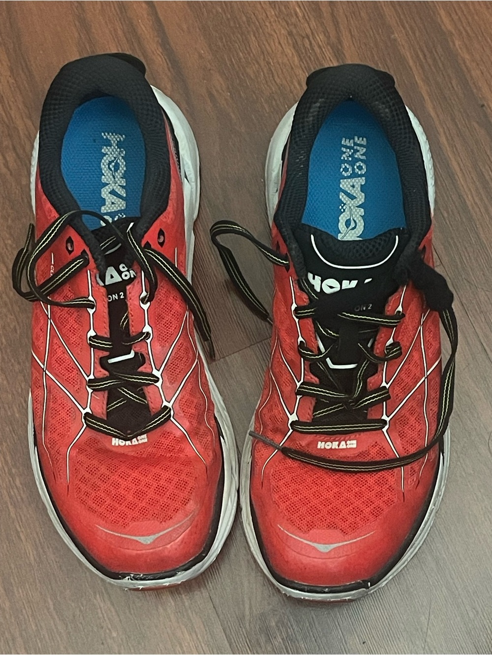 red Hoka One One Clifton 2 running shoe Size 8